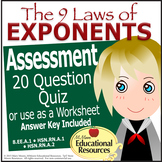 Laws of Exponents Quiz - Test - Assessment - Worksheet - 20 Questions