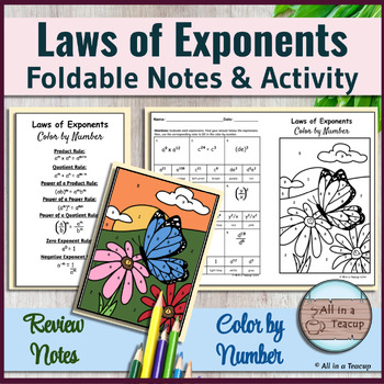 Preview of Laws of Exponents - Rules Foldable Notes & Butterfly Color By Number Activity