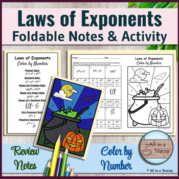 Preview of Laws of Exponents - Rules Foldable Notes & Halloween Color by Number Activity