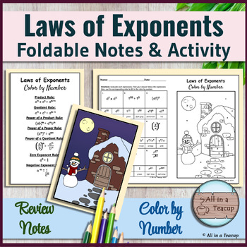 Preview of Laws of Exponents - Rules Foldable Notes & Winter Color by Number Activity