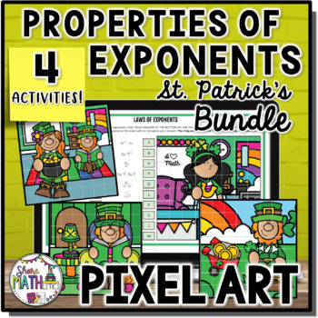 Preview of Laws of Exponents St Patricks Pixel Art Bundle | Exponent Rules