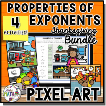 Preview of Laws of Exponents Thanksgiving Digital Puzzle Pixel Art Bundle | Exponent Rules