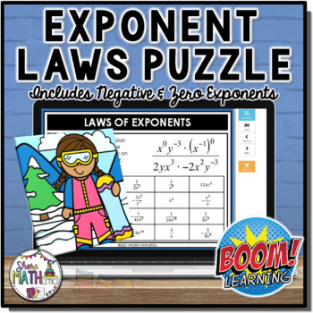 Preview of Laws of Exponents Winter Digital Puzzle Boom Activity  