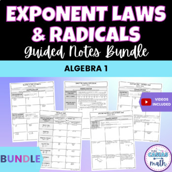 Preview of Laws of Exponents and Radicals Algebra 1 Guided Notes Lessons BUNDLE