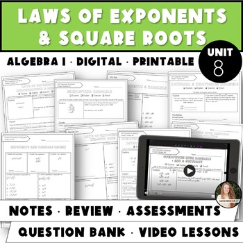 Preview of Laws of Exponents and Radicals Unit | Algebra 1 Curriculum Exponent Rules Bundle