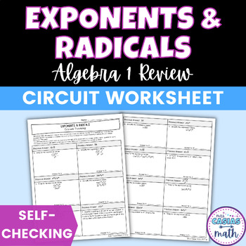Preview of Laws of Exponents and Radicals Worksheet Self Checking Circuit Activity