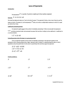 Preview of Laws of Exponents: explanations, examples, and practice