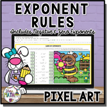 Preview of Laws of Exponents w/ Negative Zero Exponents Easter Spring Puzzle Pixel Art