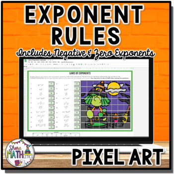 Preview of Laws of Exponents w/ Negative Zero Exponents Halloween Puzzle Pixel Art Activity