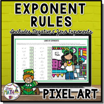 Preview of Laws of Exponents w/ Negative Zero Exponents St Patricks Puzzle Pixel Activity