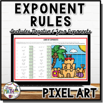 Preview of Laws of Exponents w/ Negative Zero Exponents Summer Fun Puzzle Pixel Activity