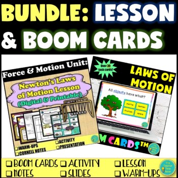 Preview of Laws of Motion- Boom Cards, Notes, Slides & Activity