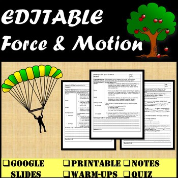 Preview of Laws of Motion Editable Notes & Slides - Gravity Physical Science Unit