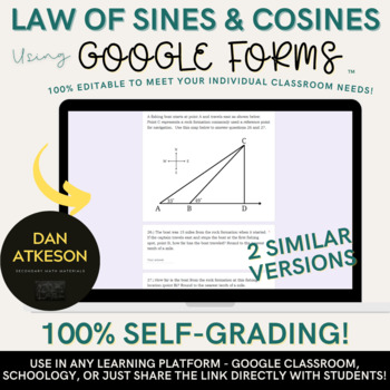 Preview of Laws of Sines and Cosines Quiz Google Forms™｜ 2 Self-Grading Versions