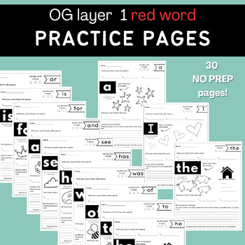 Preview of Layer 1 Red Word Practice Worksheets