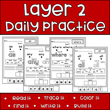 Preview of Layer 2 Daily Practice - Read It, Trace It, Color It, Find It,Write It, Build It
