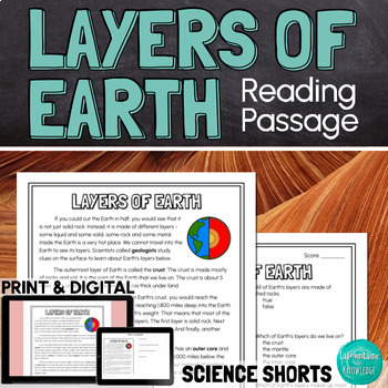 Preview of Layers of Earth Reading Comprehension Passage PRINT and DIGITAL