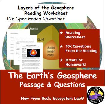 Preview of Layers of The Earth's Geosphere Reading Worksheet **Editable**