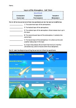 Preview of Layers of the Atmosphere - Exit Ticket | Printable Science Worksheets
