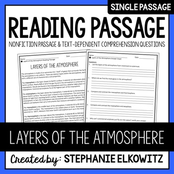 Preview of Layers of the Atmosphere Reading Passage | Printable & Digital