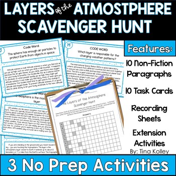 Preview of Layers of the Atmosphere - Scavenger Hunt - Task Cards - Close Reading