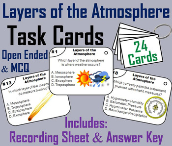 Preview of Layers of the Atmosphere Task Cards Activity
