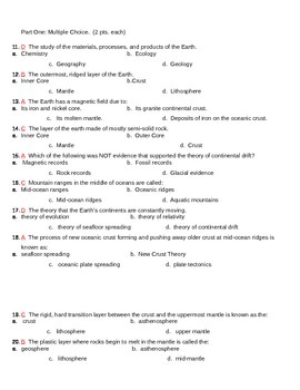 Layers Of The Earth Continental Drift And Seafloor Spreading Quiz