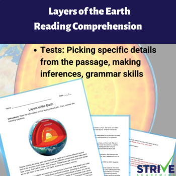 Preview of Layers of the Earth English Reading Comprehension Worksheet