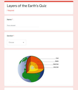 Preview of Layers of the Earth  Self Grading Google Forms Quiz