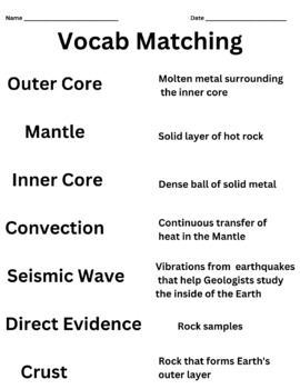 Preview of Layers of the Earth vocab sheet