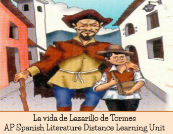 Preview of Lazarillo de Tormes Distance Learning Unit Google Slides Easy Text & Activities