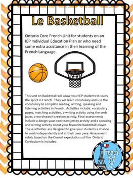 Preview of Le Basketball and IEP unit for Ontario Core French Students