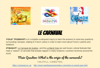 Preview of Le Carnaval Webquest and Mardi Gras