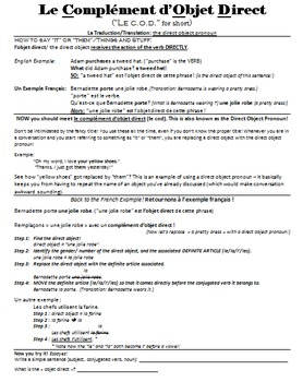 Preview of Le Complément d’Objet Direct/ French Direct Object Pronouns