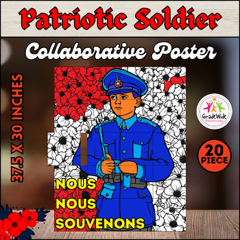 Preview of Memorial Day - French Memorial Day Collaborative Coloring Poster Poppy Craft