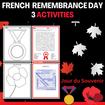 Preview of Le Jour du Souvenir (Remembrance Day) French Vocabulary Activity - Coloring page