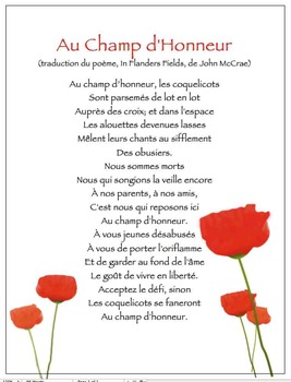 Preview of Le Jour du Souvenir / Remembrance Day / trad. de Flanders Fields (French)
