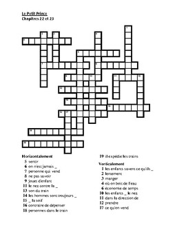 Le Petit Prince Chapters 22 23 Crossword by jer520 LLC TPT