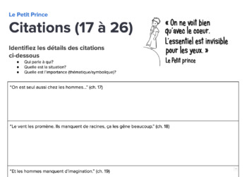 Preview of Le Petit Prince - Citations ch 17 à 26