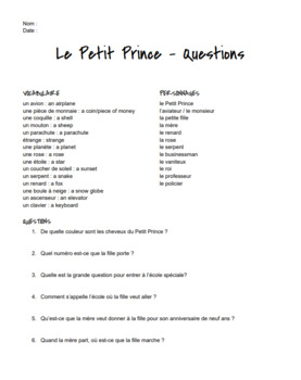Preview of Le Petit Prince film (2015) : guide d'écoute/viewing guide