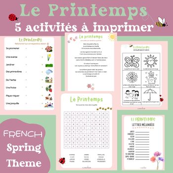 Preview of Le Printemps: 5 fiches COMPREHENSION & VOCABULAIRE/Spring in FRENCH