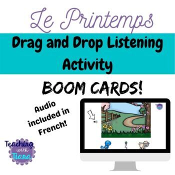 Preview of Le Printemps Vocabulary Words Drag and Drop Activity on BOOM CARDS!