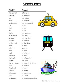 le transport french transportation vocabulary activities and quiz gr