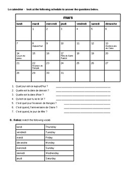 Le calendrier 8 worksheet