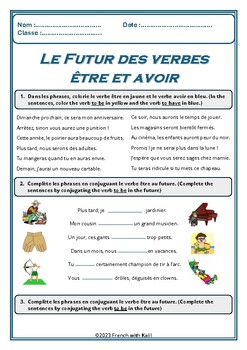 Preview of Le futur des verbes être et avoir Worksheet with Solutions