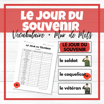 Preview of Le jour du Souvenir - French Remembrance Day Vocabulary Activity + Word Wall
