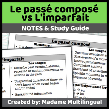 Preview of Le passé composé VS L'imparfait NOTES | Study Guide French Grammar