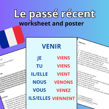 Preview of Le passé récent - printable worksheet and "venir" conjugation poster