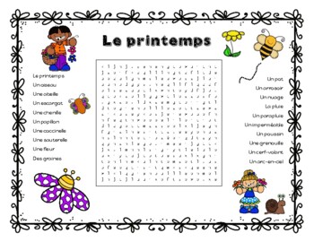 Le printemps - French Spring Theme Vocabulary Wordsearch | TPT