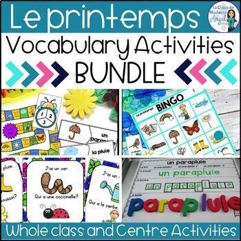 Preview of Le printemps - French Spring Literacy Centres and Vocabulary Activities BUNDLE